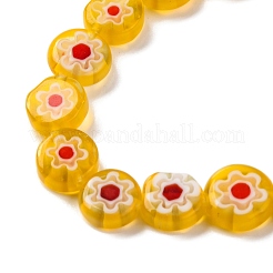 ハンドメイドミッレフィオーリ ランプワークビーズ連売り  フラットラウンド  ゴールド  8x3mm  穴：0.7mm  約47個/連  14.29''（36.3センチメートル）&nbsp;LAMP-G164-12H