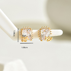 Brass Clear Cubic Zirconia Square Stud Earrings&nbsp;CO7467