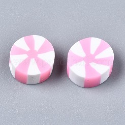 手作り樹脂粘土ビーズ  フラットラウンド  パールピンク  9~10x4mm  穴：1.6mm&nbsp;X-CLAY-N011-019B