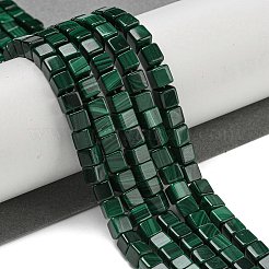 天然マラカイトビーズ連売り  キューブ  5~6.5x5~6.5x5~6.5mm  穴：0.9mm  約64~66個/連  15.43''（39.2センチメートル）&nbsp;G-Q185-A02-01