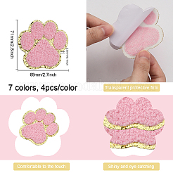 28個 7色 タオル刺繍風布 粘着/縫い付けパッチ  アップリケ  バッジ  洋服用  ドレス  帽子  ジーンズ  足跡  ミックスカラー  6.9x7.1x0.25cm&nbsp;DIY-CA0004-87