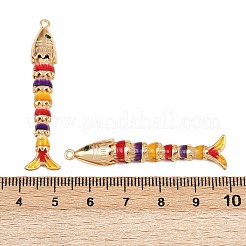 真鍮製マイクロパヴェキュービックジルコニアペンダント  エナメル  魚  18KGP本金メッキ  45x10.5x6mm  穴：1.4mm&nbsp;KK-H081-05G-04
