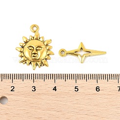 合金のチベット風チャーム  月と太陽シリーズのペンダントセット  アンティーク黄金  11~26x8~16x1~4mm  穴：1~2.5mm&nbsp;FIND-M058-05AG