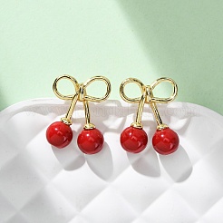 チェリー真鍮ABSプラスチックパールスタッドピアス  ラックめっき  持続的なメッキ  カドミウムフリー＆鉛フリー  18KGP本金メッキ  17.5~18x13.5mm&nbsp;EJEW-U062-03G-02