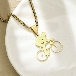 201 Stainless Steel Bicycle Riding Pendant Box Chain Necklaces&nbsp;NJEW-H055-01G