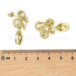 真鍮プラスチックイミテーションパールスタッドピアス  花瓶とひまわり  ゴールドカラー  29.5x14.5mm&nbsp;EJEW-G438-01G-02