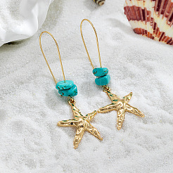Alloy & Synthetic Turquoise Chip Hoop Earrings&nbsp;FS-WG5F607-01