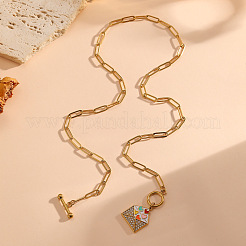304 Stainless Steel Rhinestone Enamel Colorful Heart Envelope Pendant Necklaces with OT Clasps for Women&nbsp;WG8DC21-01