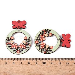 プリントポプラウッドペンダント  クリスマスシリーズ  クリスマスリース  48.5x35x2mm  穴：1.6mm&nbsp;FIND-N005-74B