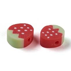 手作り樹脂粘土ビーズ  苺  レッド  10~11x8~10x4.5mm  穴：1.6mm&nbsp;CLAY-R069-01M