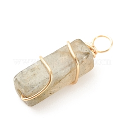 天然石ラブラドライトペンダント  金色の銅線を巻いた  直方体の  19~20x6x6mm  穴：2.5~3mm&nbsp;PALLOY-JF01581-01
