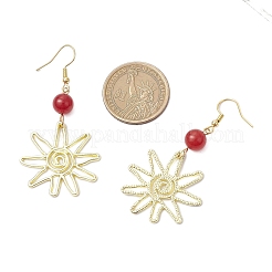 マレーシア産合金翡翠のダングルイヤリング  花  ライトゴールド  62x31.5mm&nbsp;EJEW-JE06425-02