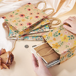 6Pcs 3 Styles Flower Print Kraft Paper Handbags&nbsp;ABAG-TA0001-52