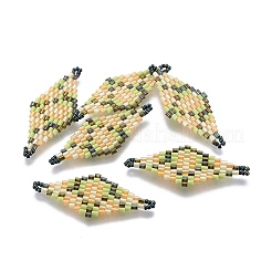 MIYUKI＆TOHO手作り日本のシードビーズリンク  織機模様  菱形  ライトカーキ  40~41.5x16~16.7x1.7~1.8mm  穴：1.4~1.5mm&nbsp;SEED-E004-M29