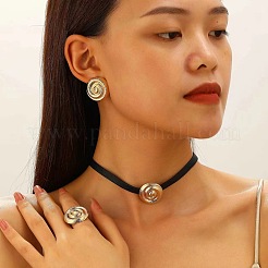 Spiral Round Alloy with Imitation Leather Choker & Stud Earring & Ring Sets for Women&nbsp;FS-WG641D5-05