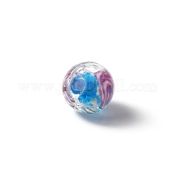 手作りの銀箔ガラスベネチアンランプワークビーズ  花の丸  ディープスカイブルー  7.5mm  穴：1.4mm&nbsp;GLAA-WH0036-03B