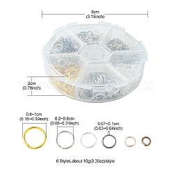 60g 6スタイル DIY 真鍮 & 鉄オープン丸カン  ラウンド  チェーンメイル織り用  ミックスカラー  4~10x0.7~1mm  内径：2~5mm  10g /スタイル&nbsp;DIY-FS0004-11