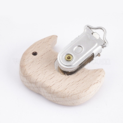 ブナ材製おしゃぶりホルダークリップ  鉄のクリップ付き  象  プラチナ  バリーウッド  49x41x19mm  穴：3.5x6mm&nbsp;WOOD-T015-23