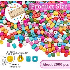 不透明色のガラスシードビーズ2000個  キューブ  丸い穴  ミックスカラー  3~7x3~4x3~4mm  穴：0.5mm&nbsp;SEED-NB0001-90