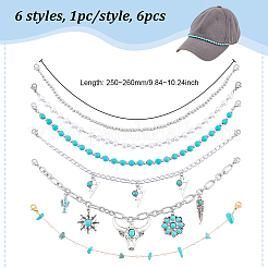 6Pcs 6 Styles Plastic Pearl & Synthetic Turquoise Beads Baseball Cap Chain Sets&nbsp;AJEW-UN00034