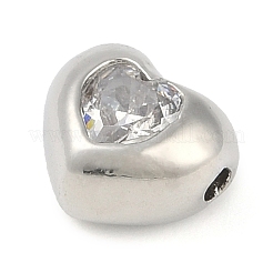 真鍮製マイクロパヴェキュービックジルコニアビーズ  ハート  透明  7x8x5mm  穴：1.2mm&nbsp;LS-KK-L219-21P-01