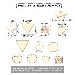 42個7スタイル真鍮チャーム  長持ちメッキ  ニッケルフリー  スター＆ハート＆六角形＆トライアングル＆フラッシュサンド＆フラットラウンド  18KGP本金メッキ  6個/スタイル&nbsp;KK-PH0002-50