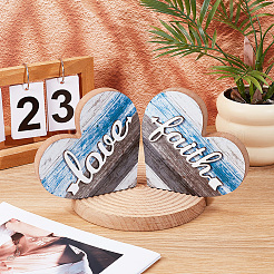 2Pcs 2 Styles Wood Heart Sculpture Display Decorations&nbsp;DJEW-GF0001-82