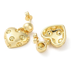 ハート真鍮スタッドピアス金具  片穴パーツ用  長持ちメッキ  鉛フリー＆カドミウムフリー  18KGP本金メッキ  22x15.5mm  ピン：0.8x11mm（片穴ビーズ用）、0.6mm&nbsp;EJEW-A045-10G