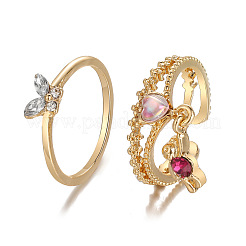 2Pcs Alloy Rhinestone Finger Rings & Cuff Rings Sets&nbsp;FS-WG0BABF-01