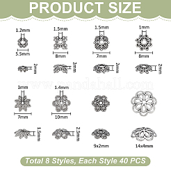 320 個 8 スタイル チベット スタイル合金ビーズ キャップ  アンティークシルバー  2~14x1.5~8mm  穴：1~2mm  40個/スタイル&nbsp;FIND-UN0009-94