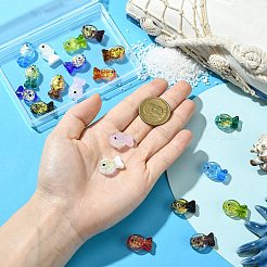 20個 10色 手作りホイルランプワーク魚ビーズ  エナメル  グラデーションカラー  ミックスカラー  20x23x8.5mm  穴：1.8mm  2個/カラー&nbsp;FOIL-CJ0001-13