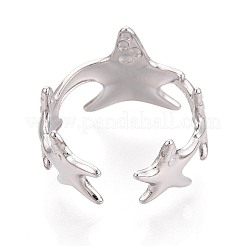 女性用304ステンレススチールカフリング  ヒトデ  ステンレス鋼色  15.5mm  usサイズ7 1/4(17.5mm)&nbsp;RJEW-N052-09P