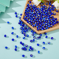 3連売りの手作りイーブルアイランプワークラウンドビーズ連売り  ブルー  6mm  穴：1mm  約64個/連  14-5/8インチ（37cm）&nbsp;LAMP-HY0001-13B