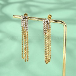 304ステンレススチール製クリアキュービックジルコニアタッセルスタッドピアス  18KGP本金メッキ  正方形  51x7mm&nbsp;EJEW-Z094-01B-G