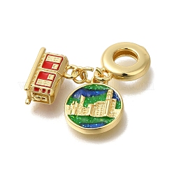 Brass Red & Green Enamel European Dangle Charms&nbsp;KK-R002-21G