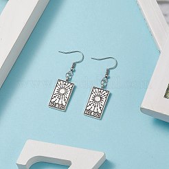 304ステンレススチールダングルイヤリング  女性用合金タロットカードペンダントイヤリング  太陽xix  48mm  ピン：0.8mm&nbsp;EJEW-JE05180-02