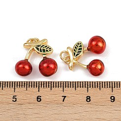 真鍮製エナメルペンダント  さくらんぼのチャーム  丸カン付き  ラックめっき  18KGP本金メッキ  鉛フリー＆カドミウムフリー  長持ちメッキ  レッド  17.5x17.5x7.5mm  穴：3.4mm&nbsp;KK-L240-17G