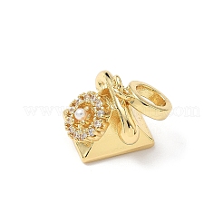 Brass Micro Pave Clear Cubic Zirconia and ABS Imitation Pearl European Dangle Charms&nbsp;KK-Q068-12G