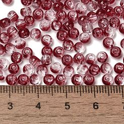 透明色ガラスラウンドビーズ  グリッターパウダー付き  丸い穴  暗赤色  4x3mm  穴：1.4mm  約4500個/ポンド&nbsp;SEED-F006-05A-04