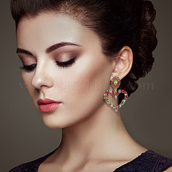 2 Pairs 2 Colors Rhinestone Hollow Out Heart Dangle Stud Earrings&nbsp;EJEW-FI0001-13