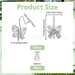 20Pcs Bowknot Brass Micro Pave Clear Cubic Zirconia Earring Hooks&nbsp;ZIRC-GO0001-02