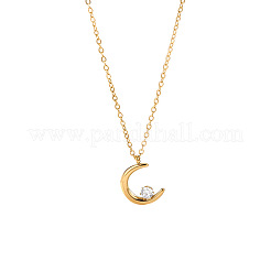 304ステンレススチール製パヴェクリアキュービックジルコニアムーンペンダントネックレス（女性用）  18KGP本金メッキ  15.75インチ（40cm）&nbsp;FS-WGAD8A1-01