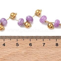 女性用304ステンレススチール＆ロンデル天然アメジストビーズネックレス  ゴールドカラー  16.14インチ（41cm）&nbsp;NJEW-C119-03B