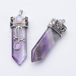 天然アメジスト大きな指差ペンダント  真鍮のパーツと  57~61x15~20x10~14mm  穴：4x7mm&nbsp;X-G-F340-05H