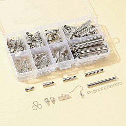 DIYジュエリー作りの発見キット  エンドクラスプチューブの鉄製スライド、チェーンエクステンダー、リボンカシメエンドパーツ、丸カンを含む  真鍮のピアスフック  合金製カニカン  プラチナ&nbsp;DIY-FS0004-77