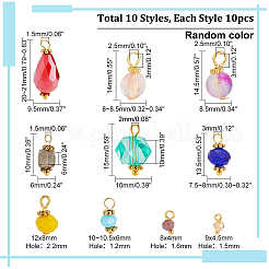 100スタイルのガラスチャームセット10個  ロンデル & キューブ & ポリゴン & バイコーン & カボチャ & ラウンド  ミックスカラー  9~21x4~10mm  穴：1.2~3mm  10個/スタイル&nbsp;FIND-PH0018-59
