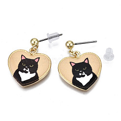 Alloy Kitten Dangle Stud Earrings&nbsp;EJEW-G148-27G-01