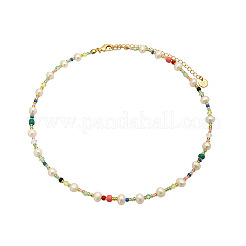 Natural Freshwater Pearl Rice & Glass & Acrylic Beaded Necklaces for Women&nbsp;FS-WG5ACCE-01