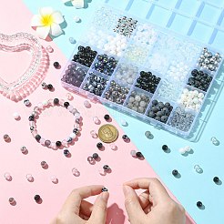 DIYの黒と白のシリーズのネックレスとブレスレットの作成キット  600個の不透明で透明なアクリルと樹脂の丸いビーズが含まれています  ホワイト  8mm  穴：1.5mm  約600個/箱&nbsp;DIY-CJ0001-75