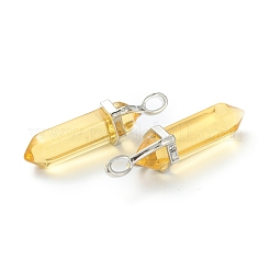 ガラスチャーム  プラチナトーンの真鍮パーツ  弾丸  ゴールド  39.5x12x11.5mm  穴：4.5x2.8mm&nbsp;G-M378-01P-D04